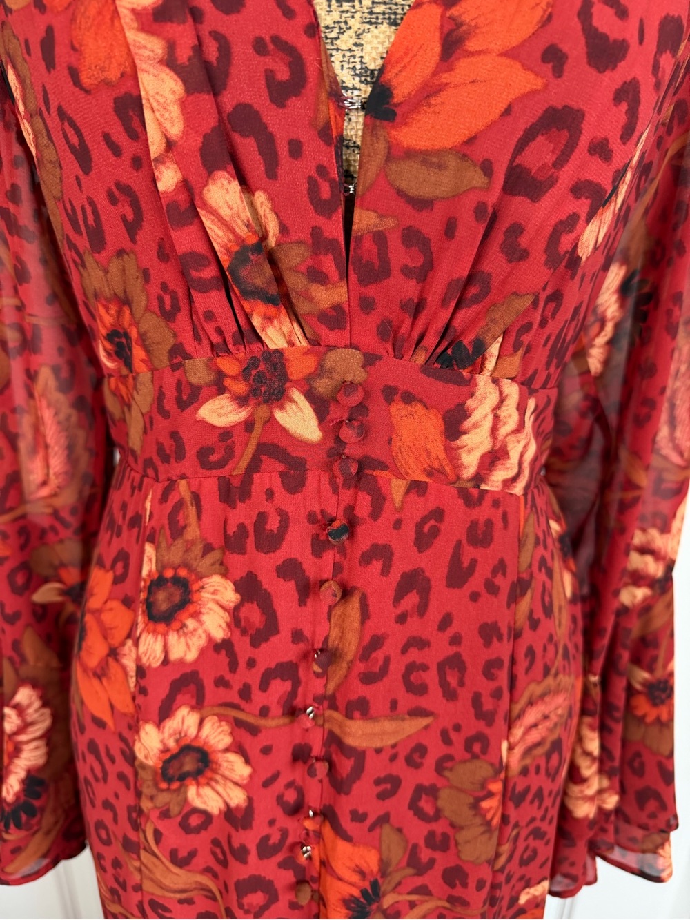 Dress Forum NWT Floral Leopard Print Maxi Dress Size L Boho Romantic - Picture 15 of 17